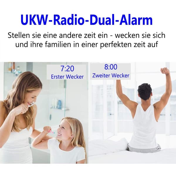 Radio väckarklocka LED med 6\" display bordsklocka 12/24 timmars musik väckarklocka