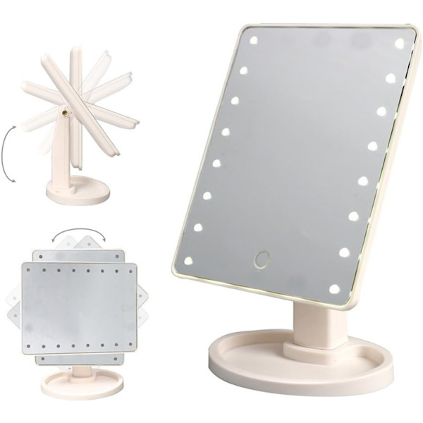 16 LED Smart Touch Screen Bærbart Sminkespeil med Lys for Bordplate (Hvit)