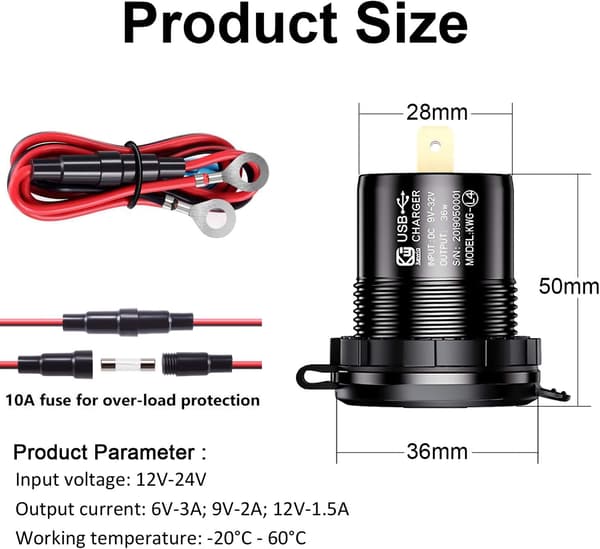 Vanntett motorsykkelbil QC3.0 USB-lader, 12/24V aluminiumslegering