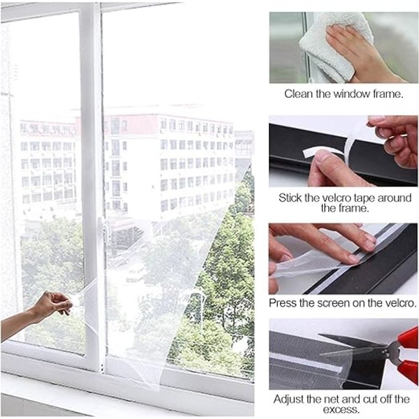 Myggnett for vinduer, 3 pakker med DIY selvklebende