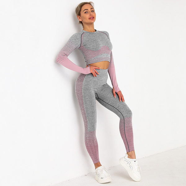 Dame Seamless Gym Sæt 2 Dele Tracksuits Lang Ærme Yog