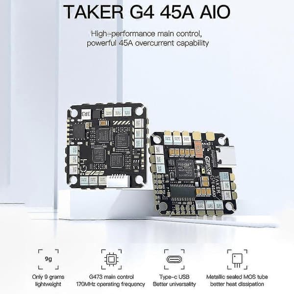 9g 25,5x25,5mm GEPRC GTAKER G4 45A AIO Flight Controller OSD Integreret med 45A 4in1 Brushless ESC