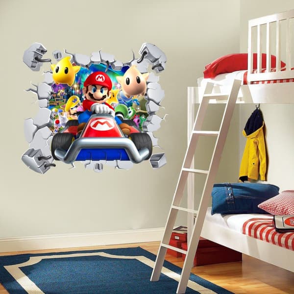 En 45 × 39,8 cm 3D Brudt Mur Mario Børneværelsesvægdekorationssticker