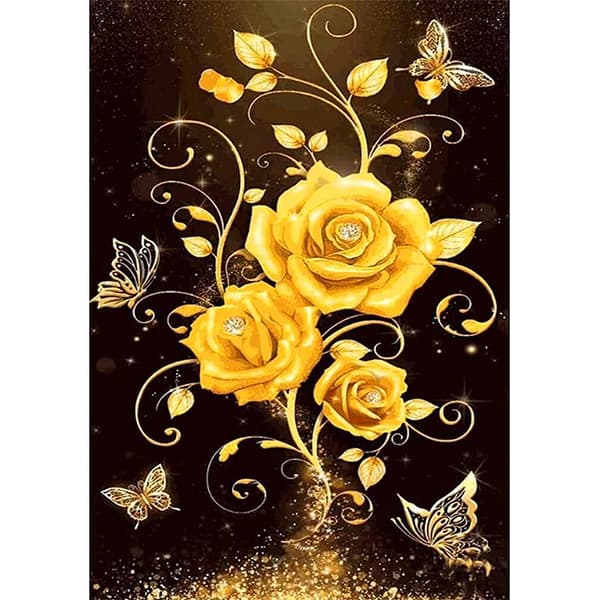 ##/Diamantmålning för barn 30x40cm 5D - Guldros, broderi##/