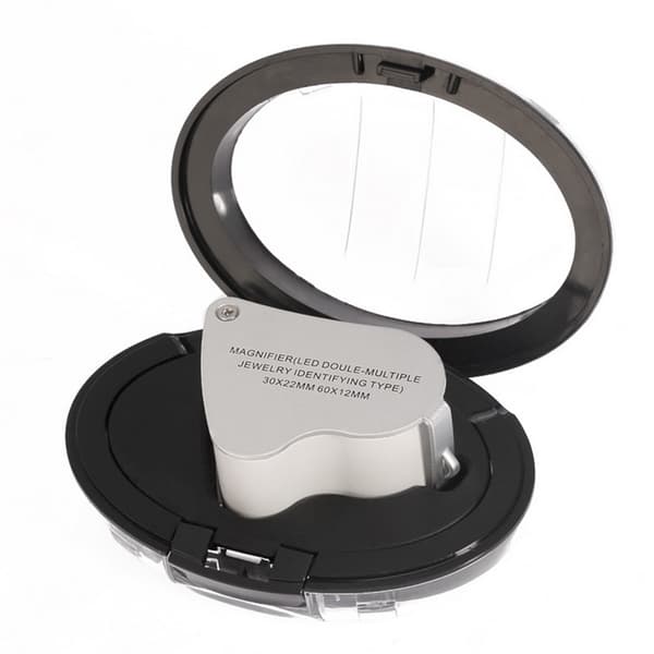 Juvelerlinse Glas Loupe 30X & 60X Forstørrelsesglas 2x LED Lys (sort)