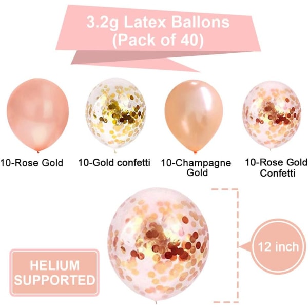 Rose Gold Confetti-ilmapallo, 40 kpl 12 tuuman lateksijuhlapallo