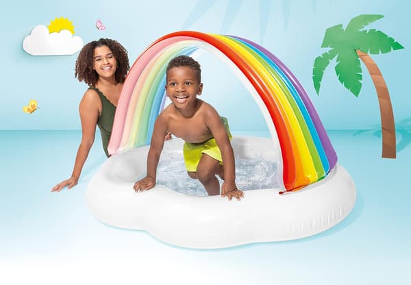 1,42m*1,19m*84cm Regnbue Sky Inflatable Baby Pool, til aldre 1-