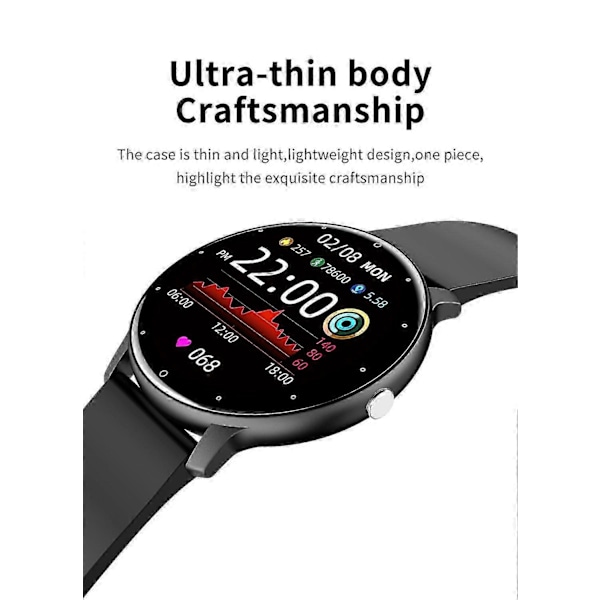 Smartklokke Bluetooth Fitness Tracker med hjertefrekvens, oksygenmåler i blodet, søvnmonitor, vanntett