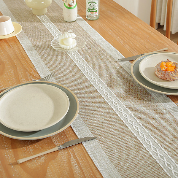 ##/Bordlöpare i bomull och linne med fransar, fransar, 33*275cm##/