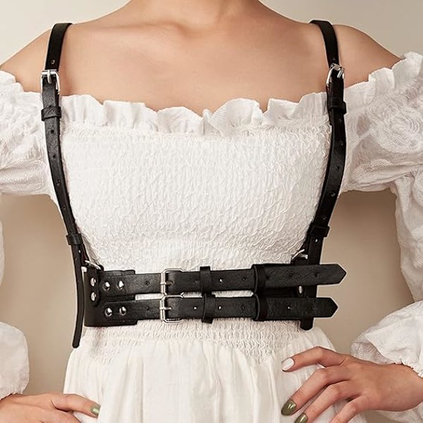 ##/Punk Midjeharness Bälte Läder Kropp Bröstkedja Svart Goth Väst##/