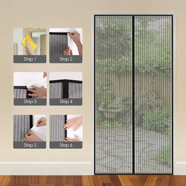 Sort Magnetisk Myggenet Dør 110x210cm Anti-Flue Gardin Adhes
