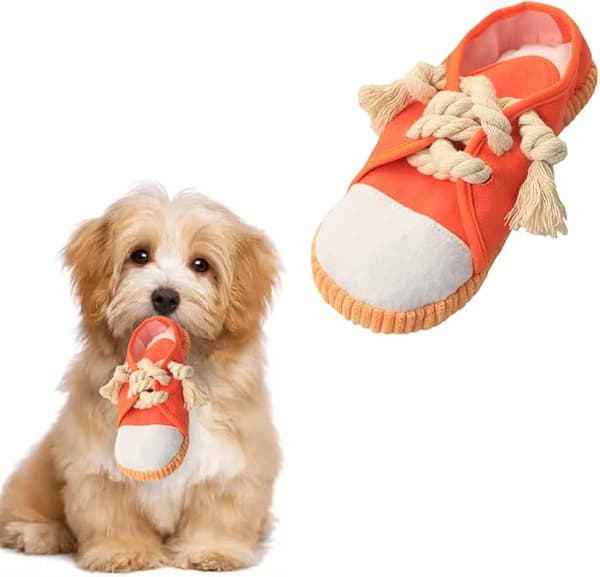 Hundtugg leksak (sko) - Orange - Interaktiv hundleksak - Pipande hund