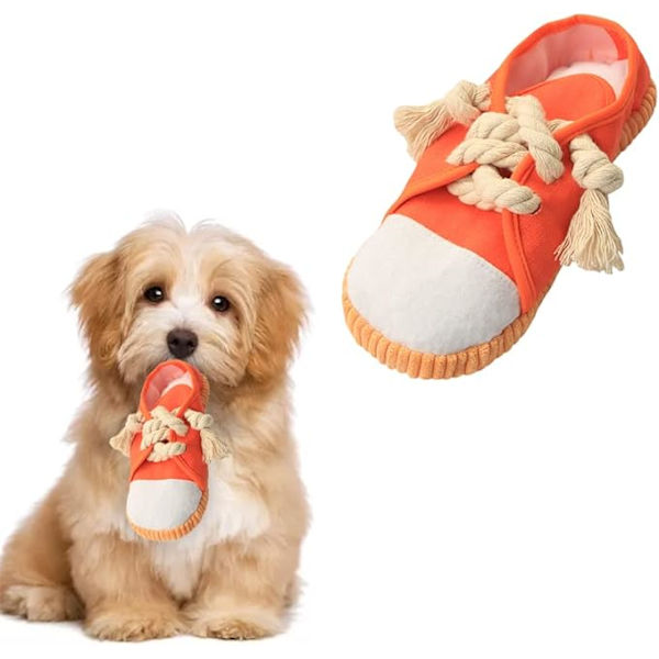 Hundtugg Leksak (Skor) - Orange - Interaktiv Hundleksak - Pipande Hund