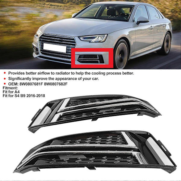 2 stk. Frontkofanger Nedre Grill Sort 8W0807681F Erstatning Passer til A4 S4 B9 2016-2018