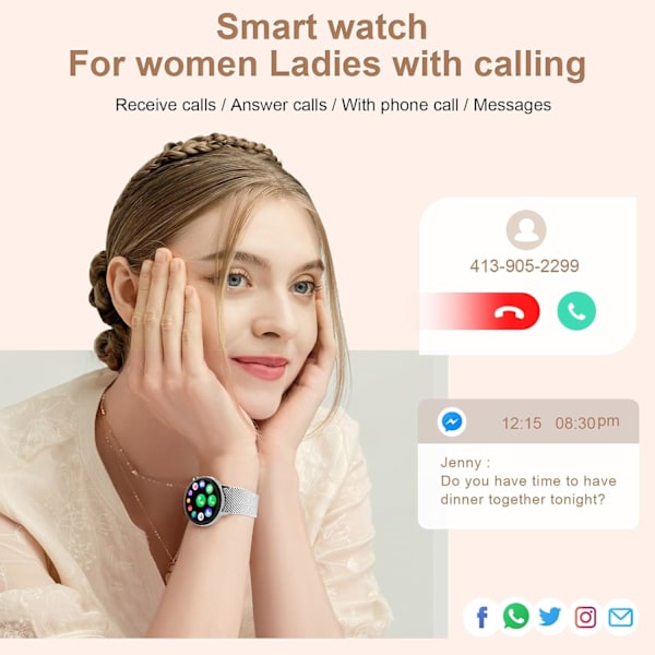 ##/Smartklocka för kvinnor med samtalsfunktion - 1.32'' Full Touch Ladi##/