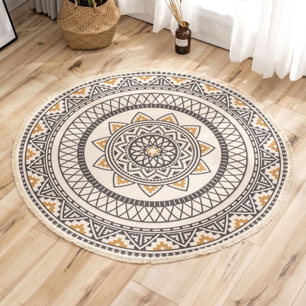 Utendørs teppe mandala teppe rundt 120cm vaskbart bomullsteppe