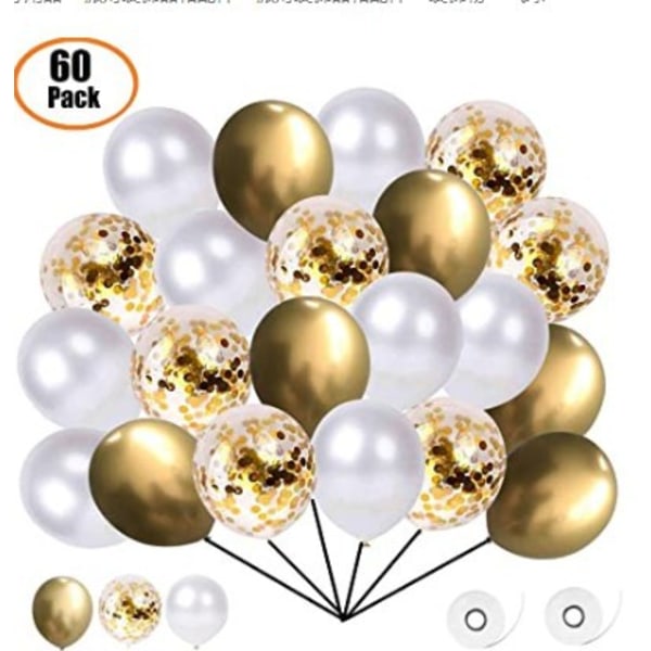 Guldballonger, 60 delar konfetti Heliumballonger i guld, vit Gol