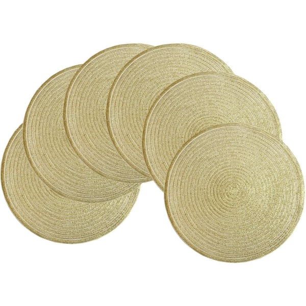 Set of 6 Braided Round Placemat Placemats Christmas Gold Washable