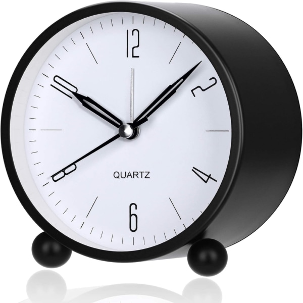 4 Inch Large Dial Analog Alarm Clock (Black - Battery Powered), S