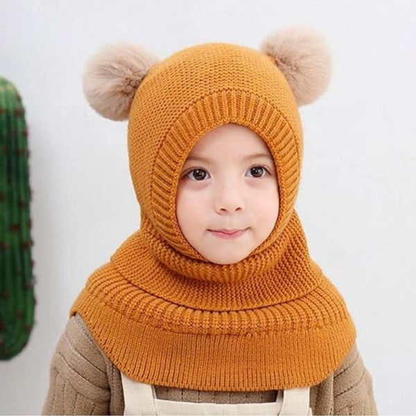 Cute Scarf Built-in Hat for Boys and Girls-Yellow, Scarf Winter W