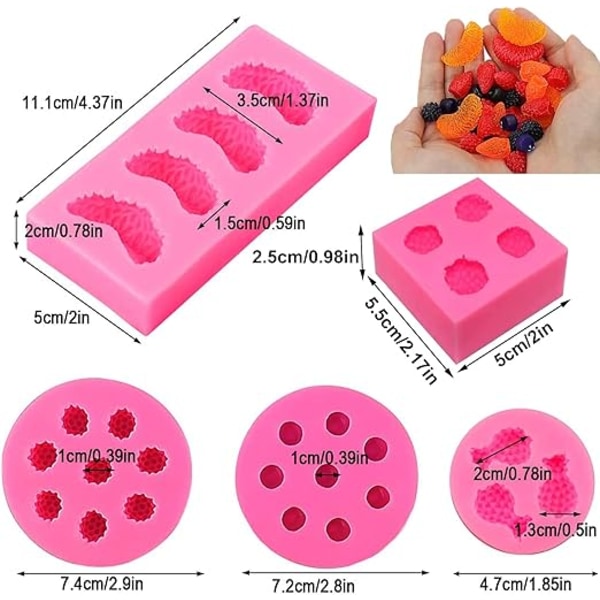 5 stk Frugt Silikonform Fondant Frugtformet Geleform, 3D Mini