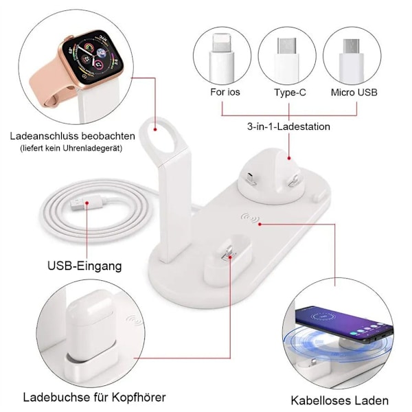 Trådløs opladningsstation til Apple/Micro/Type C mobiltelefon induktionsoplader