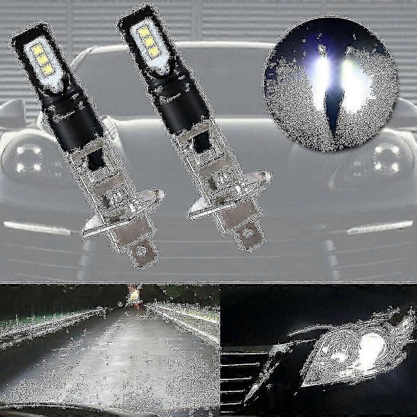 2x H1 6000k Super Ljusstark Vit 6000lm Drl Led Strålkastare Kit Helljus