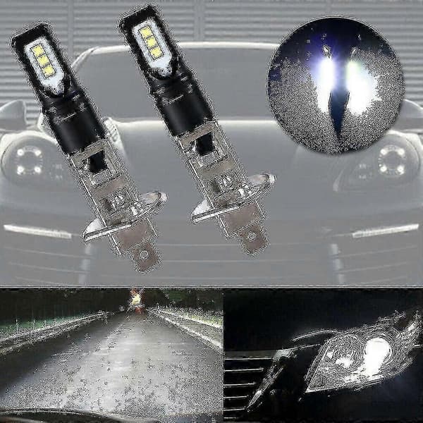 2x H1 6000k Super Lysstærk Hvid 6000lm Drl Led Forlygte Kit Fjernlys