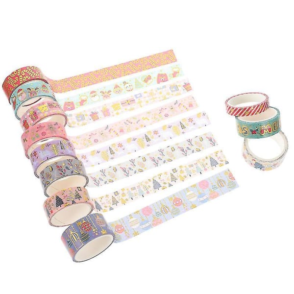 300X2X0,1CM Dekorative Stickers i Assorterede Farver 11 Ruller Juledesign Washi Tape Notesbog Dekoration