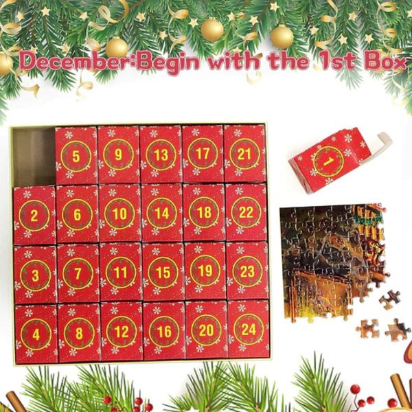 Julpussel med jultomten, 24 luckor i adventskalender