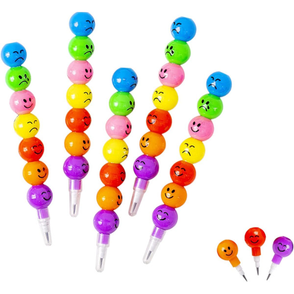 ##/Set med 8 pennor Mini Cartoon Smiley Färgade Pennor Söta Stapelbara##/