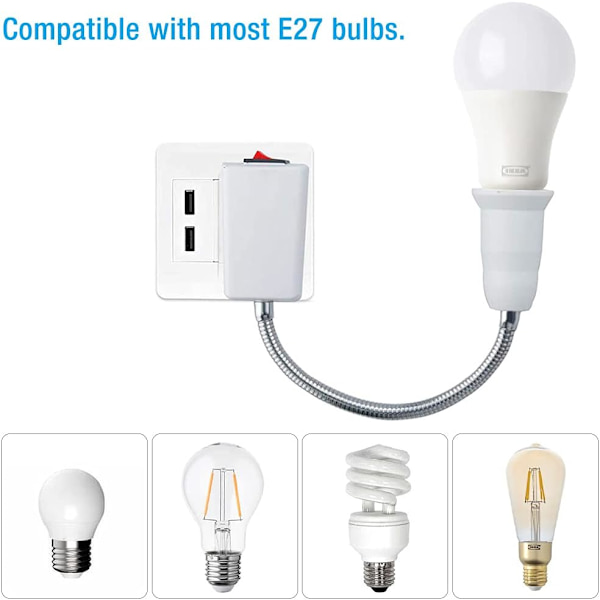 E27-sockel med trådlös strömbrytare, 360 graders justerbar LED-lampa D