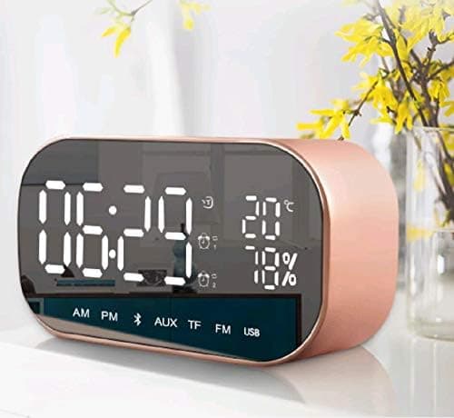 Digital speilvekkerklokke med Bluetooth-høyttaler, lysende alarm