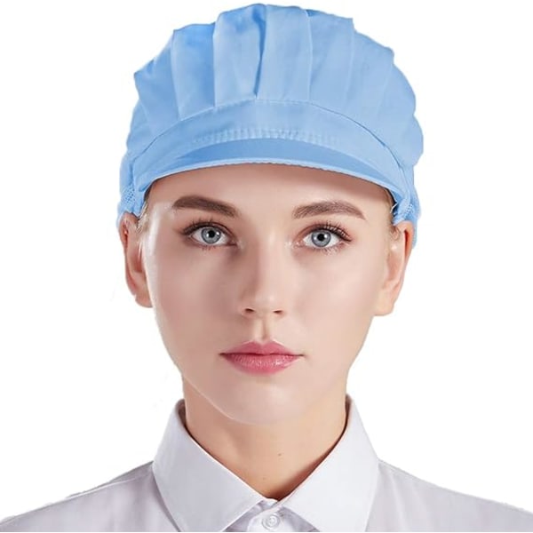 3-pack Halvmesh Kockmössor - Ljusblå, Unisex Köksmössor med Mesh, Arbetskläder Lämpliga för Verkstad, Fabrik, Kök, Catering, Bageri
