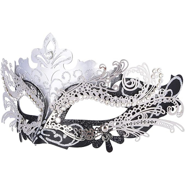 Venetiansk maske (sort sølv), til maskerade og kostume, til kvinder