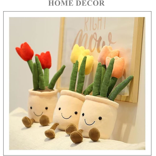 Tulipan Plyslegetøj, 35 cm Blomst Pot Fyldt Plushie Pude Dec