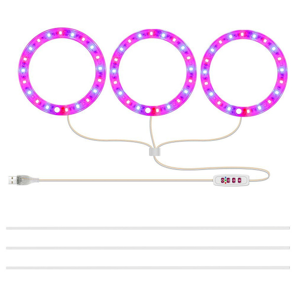3 Ringer, Plantelampe 1-4 ring lyshode, fullt spektrum, dimbar