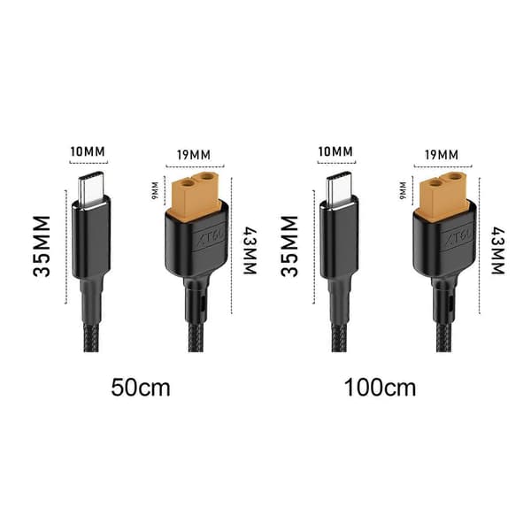 Laddkabel Typ-C till XT60 Modellport 100W PD Snabbladdning Höghastighetsutgång för Modellflygplan Bilar Slitstark Flätad 100cm