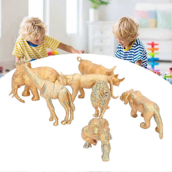 7 stk. Safari Dyrefigurer Legetøj Guldfarve Vilde Zoo Dyrefigurer