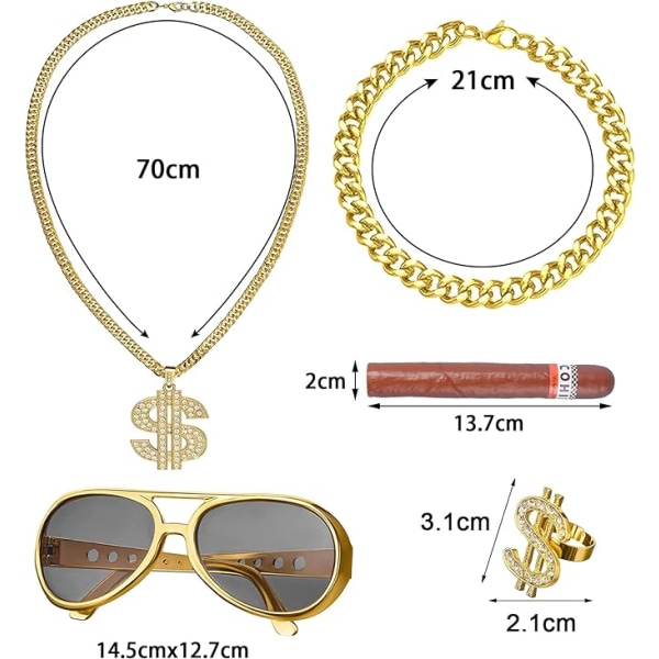 Förgylld Dollarteckenkedja, 4-delad Dollar Chain-set, Med Doll
