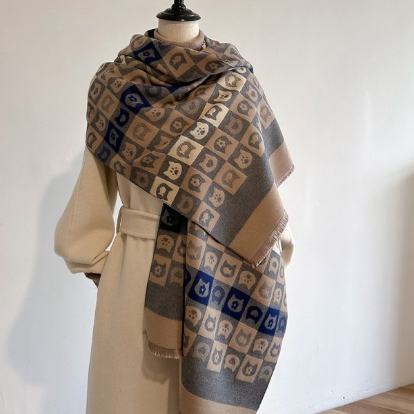 Tyk Kæmpe Cashmere Sjal til Kvinder (Blå), Lang Dobbeltsidet