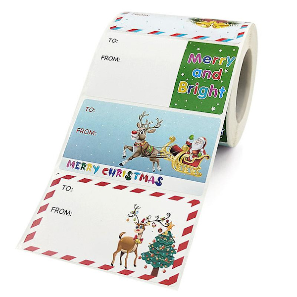 2x500 stk juleklistremerker med håndskrift i 4 design, rektangulære, god jul-gaveetiketter