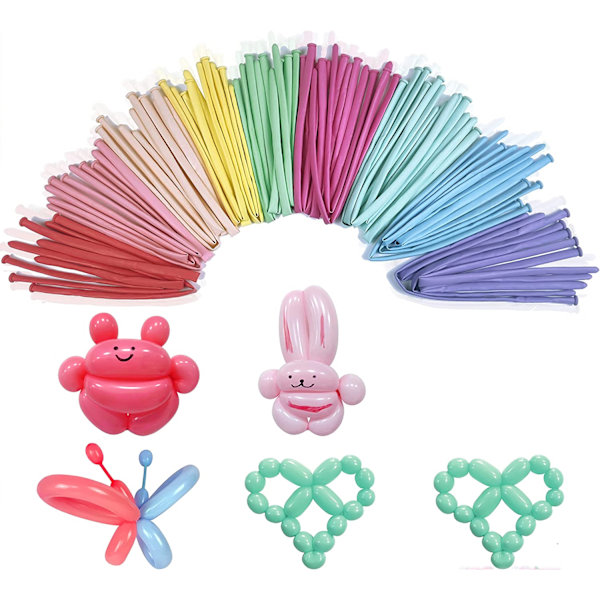 Modellering Lange Ballonger (100stk) Dyreballonger med Pumpe, Pastell
