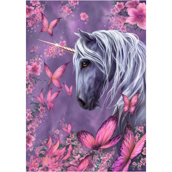 ##/5D diamantmålning-DIY-30x40cm-Enhörning och rosa fjäril##/