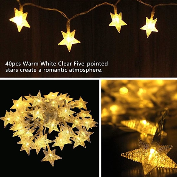 Stjärnformade Ljuskedjor Batteridrivna 19.7FT 40 LED Fairy String L