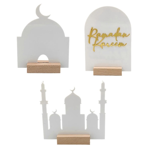 Ramadan Nedtelling Kalender Tre Rundt Blad Dekor Display Form DIY Eid Mubarak Festival Borddekorasjon D