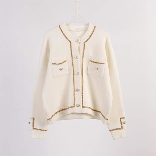 (farve: beige) Afslappet sweater cardigan formel knap strikket frakke ele