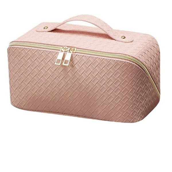 ##/Pink large women's cosmetic bag made of faux leather##/