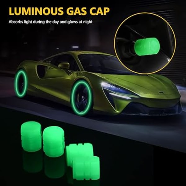 /#/Fluorescerande däckventilhattar (gröna), 8 st Luminous Universal Dustp/#/