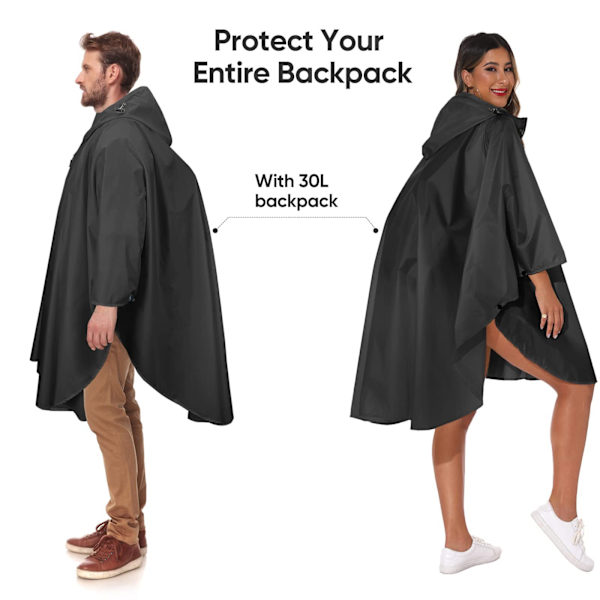 Kevyt sadeponcho - musta pilkullinen poncho, vedenpitävä